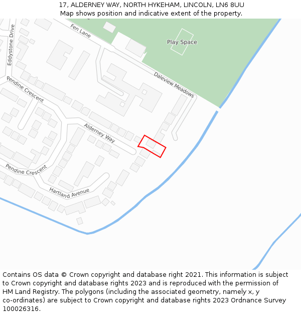 17, ALDERNEY WAY, NORTH HYKEHAM, LINCOLN, LN6 8UU: Location map and indicative extent of plot