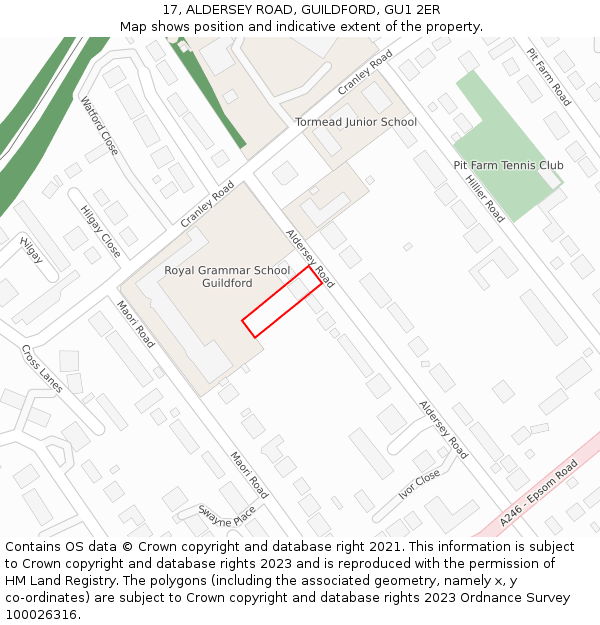 17, ALDERSEY ROAD, GUILDFORD, GU1 2ER: Location map and indicative extent of plot