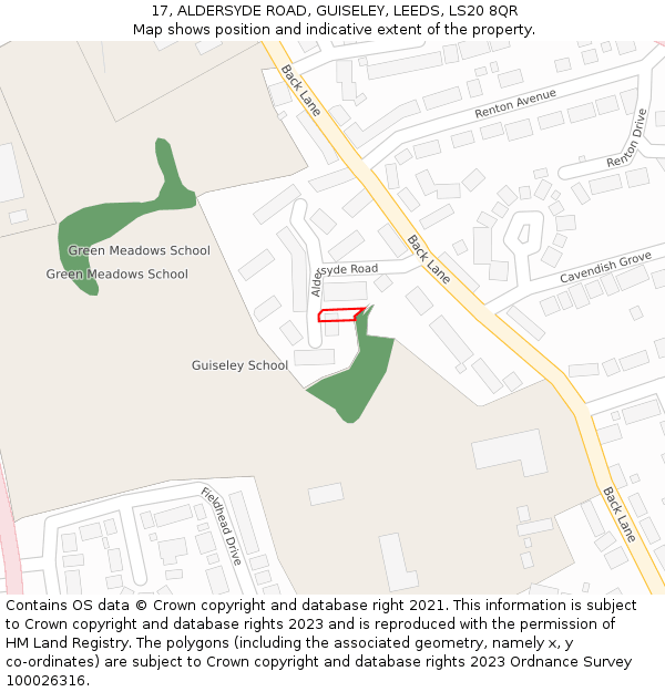 17, ALDERSYDE ROAD, GUISELEY, LEEDS, LS20 8QR: Location map and indicative extent of plot