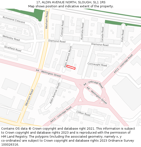 17, ALDIN AVENUE NORTH, SLOUGH, SL1 1RS: Location map and indicative extent of plot