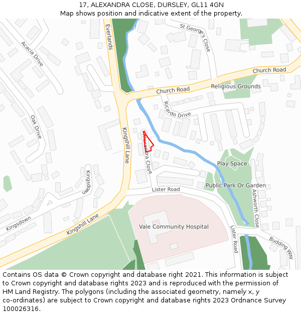 17, ALEXANDRA CLOSE, DURSLEY, GL11 4GN: Location map and indicative extent of plot