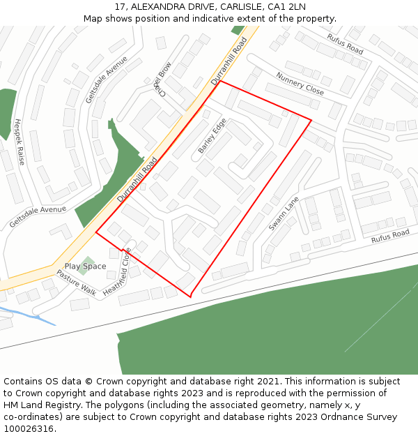 17, ALEXANDRA DRIVE, CARLISLE, CA1 2LN: Location map and indicative extent of plot