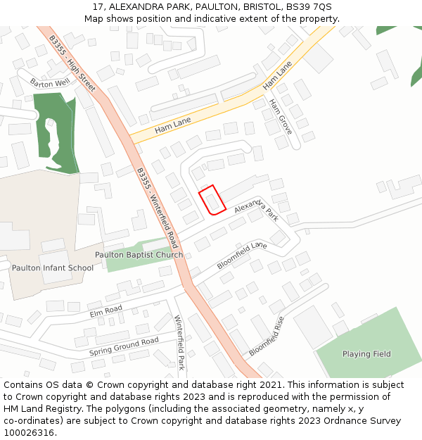 17, ALEXANDRA PARK, PAULTON, BRISTOL, BS39 7QS: Location map and indicative extent of plot