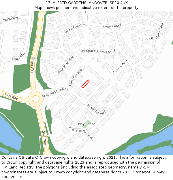 17, ALFRED GARDENS, ANDOVER, SP10 4NX: Location map and indicative extent of plot