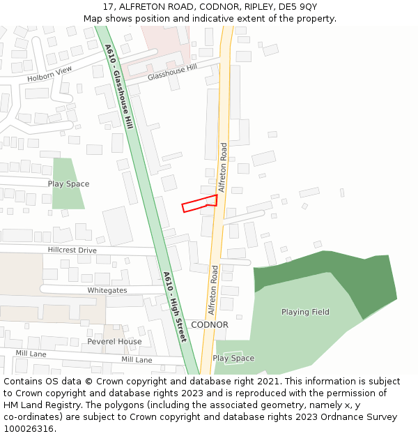 17, ALFRETON ROAD, CODNOR, RIPLEY, DE5 9QY: Location map and indicative extent of plot