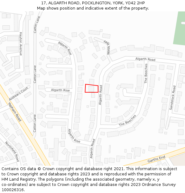 17, ALGARTH ROAD, POCKLINGTON, YORK, YO42 2HP: Location map and indicative extent of plot