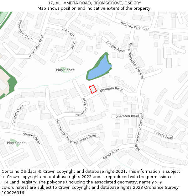 17, ALHAMBRA ROAD, BROMSGROVE, B60 2RY: Location map and indicative extent of plot