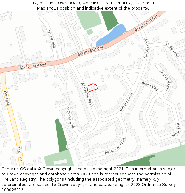 17, ALL HALLOWS ROAD, WALKINGTON, BEVERLEY, HU17 8SH: Location map and indicative extent of plot