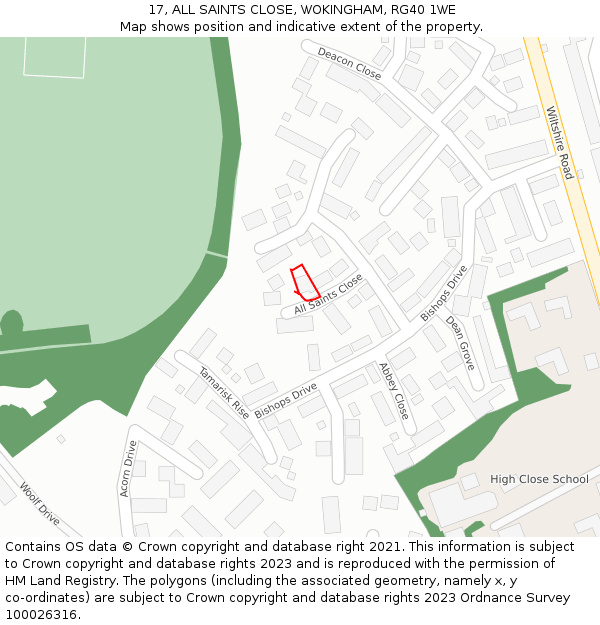 17, ALL SAINTS CLOSE, WOKINGHAM, RG40 1WE: Location map and indicative extent of plot
