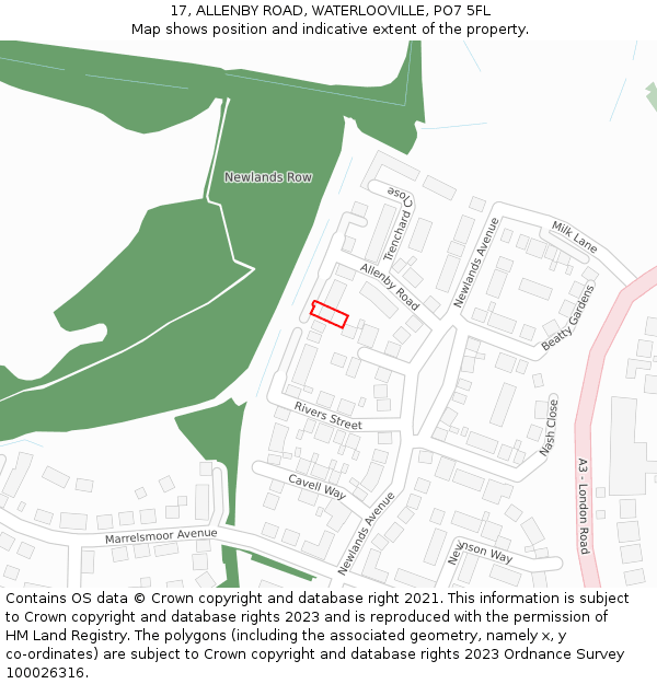 17, ALLENBY ROAD, WATERLOOVILLE, PO7 5FL: Location map and indicative extent of plot