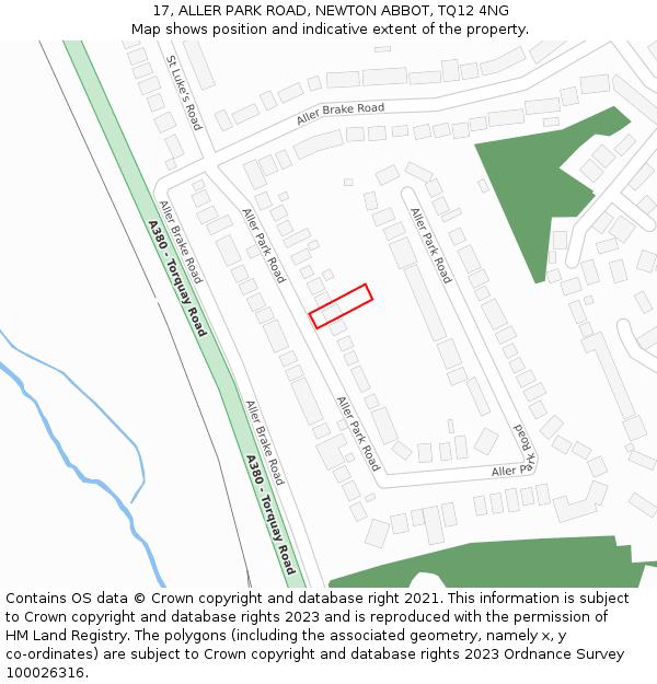 17, ALLER PARK ROAD, NEWTON ABBOT, TQ12 4NG: Location map and indicative extent of plot