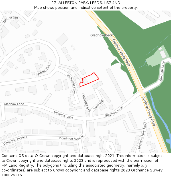 17, ALLERTON PARK, LEEDS, LS7 4ND: Location map and indicative extent of plot