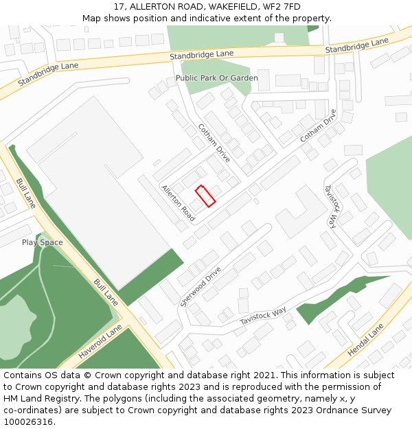 17, ALLERTON ROAD, WAKEFIELD, WF2 7FD: Location map and indicative extent of plot