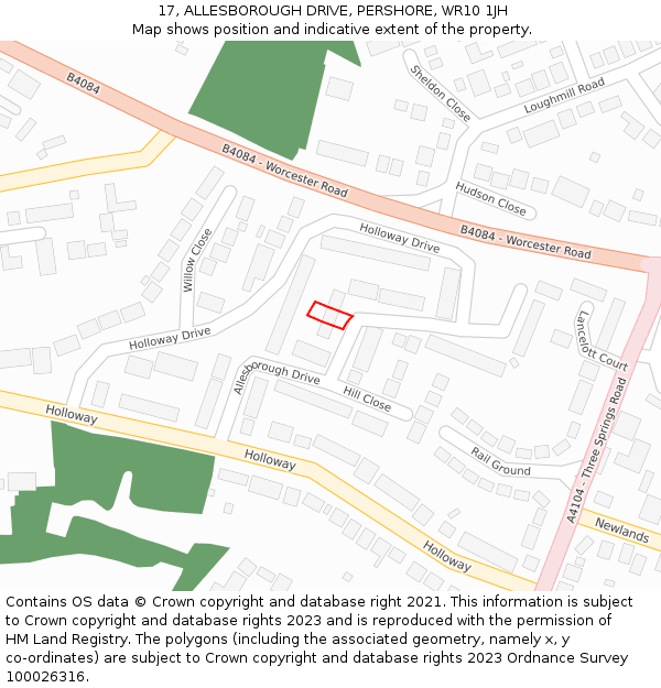 17, ALLESBOROUGH DRIVE, PERSHORE, WR10 1JH: Location map and indicative extent of plot