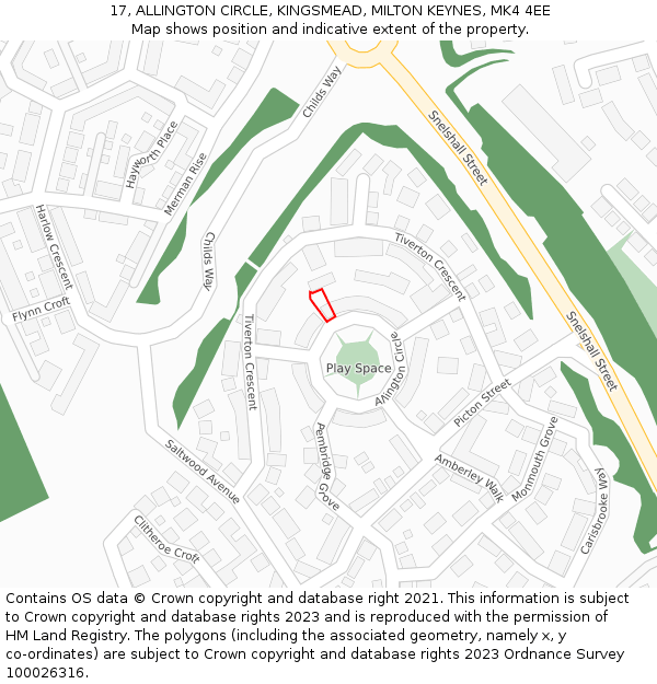 17, ALLINGTON CIRCLE, KINGSMEAD, MILTON KEYNES, MK4 4EE: Location map and indicative extent of plot