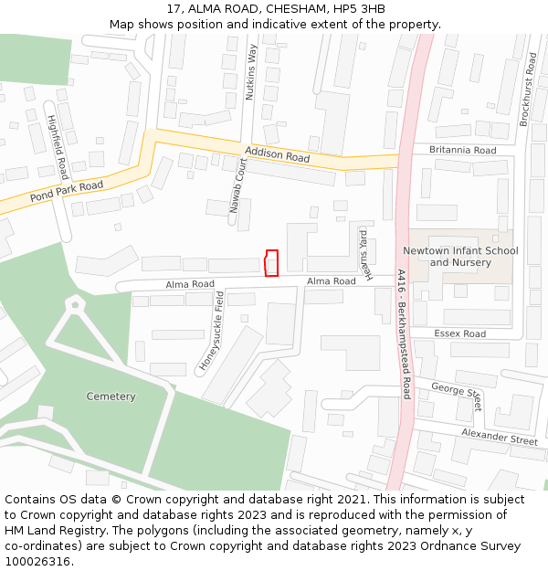 17, ALMA ROAD, CHESHAM, HP5 3HB: Location map and indicative extent of plot