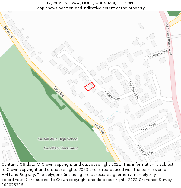 17, ALMOND WAY, HOPE, WREXHAM, LL12 9NZ: Location map and indicative extent of plot