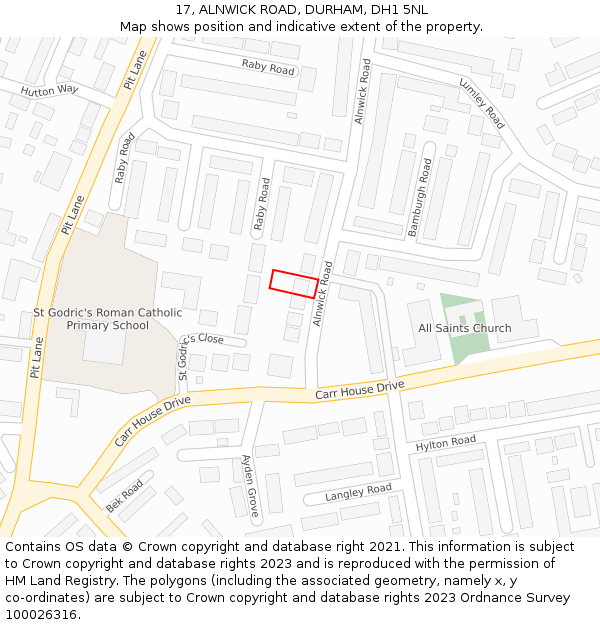 17, ALNWICK ROAD, DURHAM, DH1 5NL: Location map and indicative extent of plot