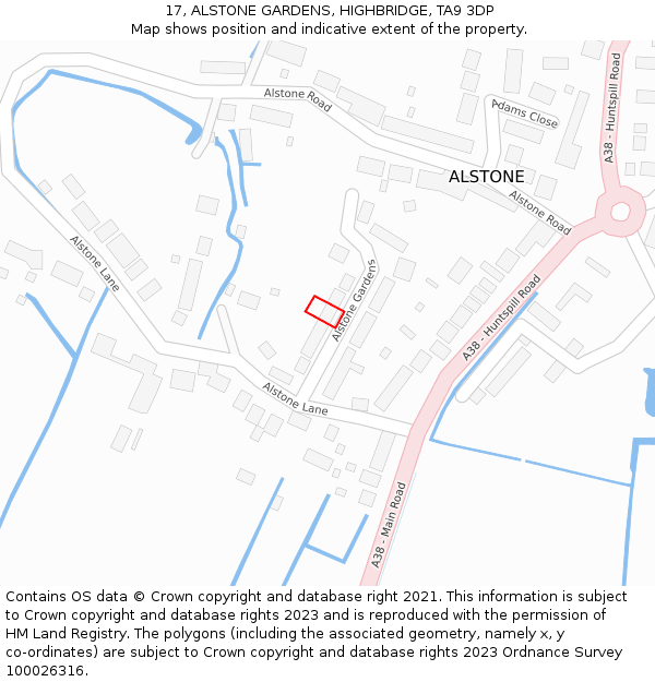 17, ALSTONE GARDENS, HIGHBRIDGE, TA9 3DP: Location map and indicative extent of plot