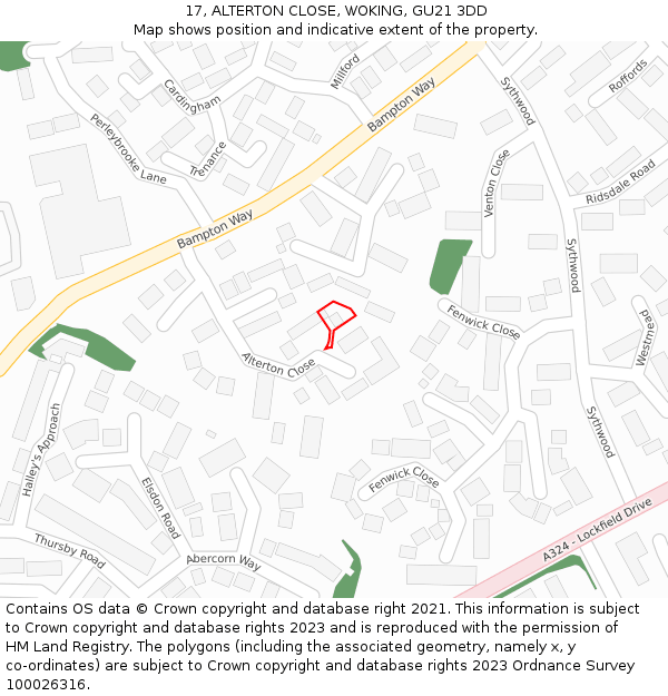 17, ALTERTON CLOSE, WOKING, GU21 3DD: Location map and indicative extent of plot