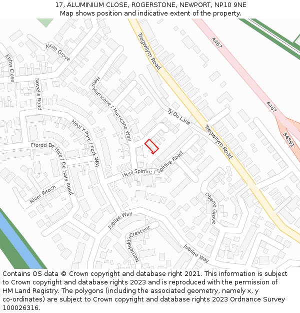 17, ALUMINIUM CLOSE, ROGERSTONE, NEWPORT, NP10 9NE: Location map and indicative extent of plot