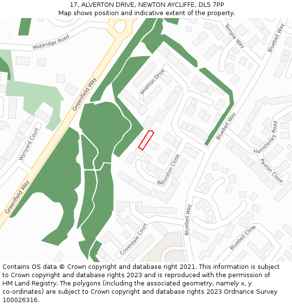 17, ALVERTON DRIVE, NEWTON AYCLIFFE, DL5 7PP: Location map and indicative extent of plot