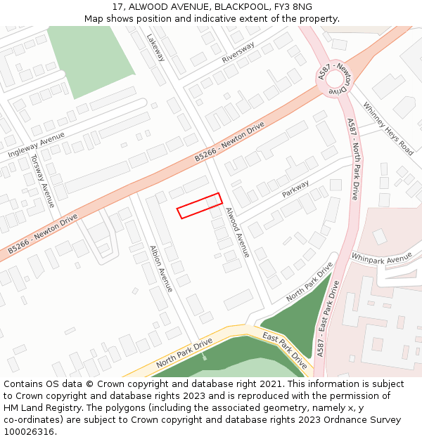 17, ALWOOD AVENUE, BLACKPOOL, FY3 8NG: Location map and indicative extent of plot