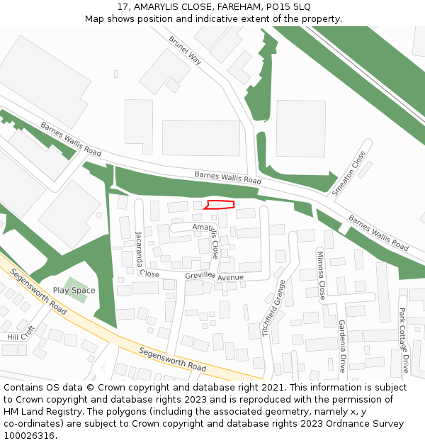 17, AMARYLIS CLOSE, FAREHAM, PO15 5LQ: Location map and indicative extent of plot
