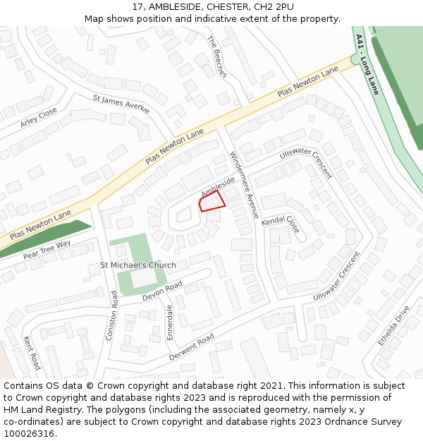 17, AMBLESIDE, CHESTER, CH2 2PU: Location map and indicative extent of plot
