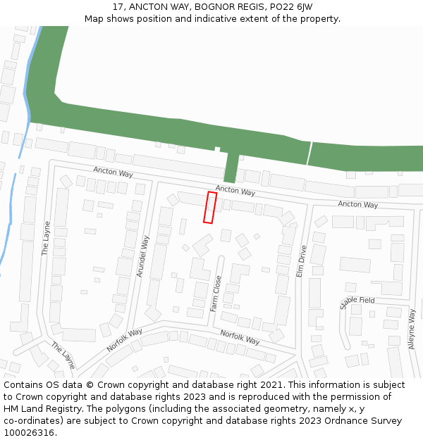 17, ANCTON WAY, BOGNOR REGIS, PO22 6JW: Location map and indicative extent of plot