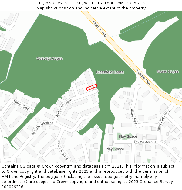 17, ANDERSEN CLOSE, WHITELEY, FAREHAM, PO15 7ER: Location map and indicative extent of plot