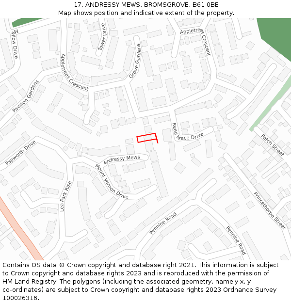 17, ANDRESSY MEWS, BROMSGROVE, B61 0BE: Location map and indicative extent of plot