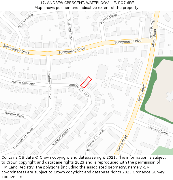 17, ANDREW CRESCENT, WATERLOOVILLE, PO7 6BE: Location map and indicative extent of plot