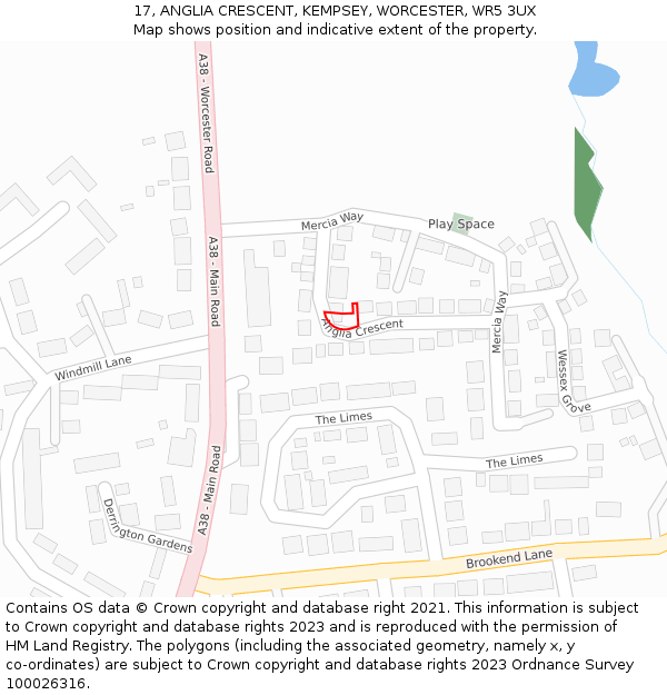 17, ANGLIA CRESCENT, KEMPSEY, WORCESTER, WR5 3UX: Location map and indicative extent of plot