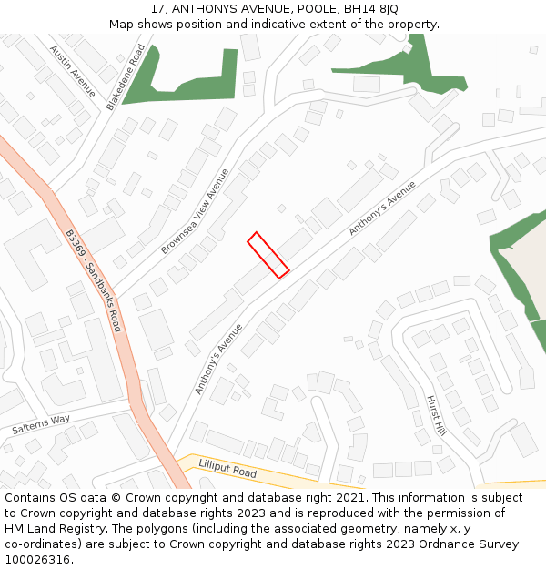 17, ANTHONYS AVENUE, POOLE, BH14 8JQ: Location map and indicative extent of plot