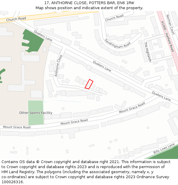 17, ANTHORNE CLOSE, POTTERS BAR, EN6 1RW: Location map and indicative extent of plot