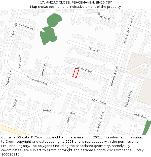 17, ANZAC CLOSE, PEACEHAVEN, BN10 7SY: Location map and indicative extent of plot