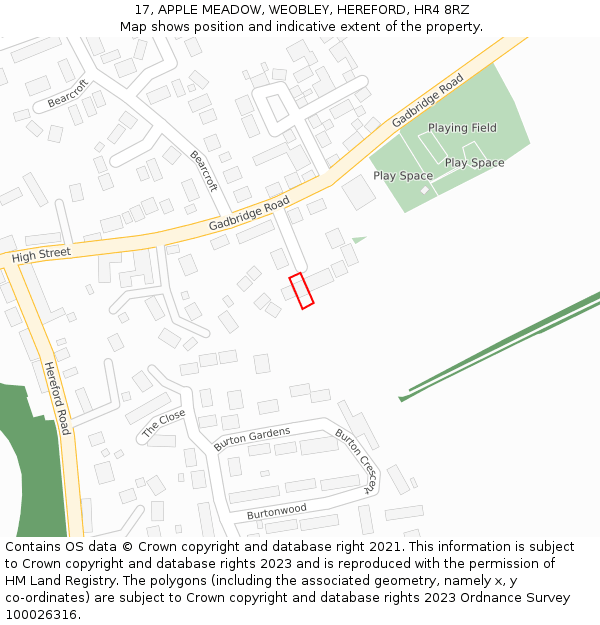 17, APPLE MEADOW, WEOBLEY, HEREFORD, HR4 8RZ: Location map and indicative extent of plot