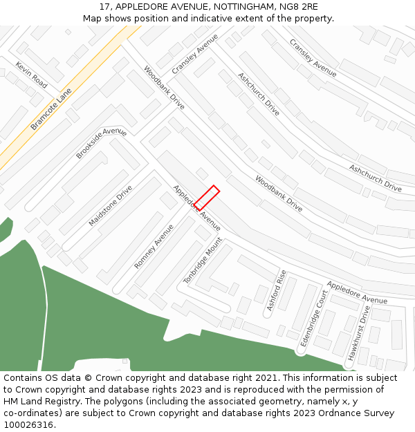 17, APPLEDORE AVENUE, NOTTINGHAM, NG8 2RE: Location map and indicative extent of plot