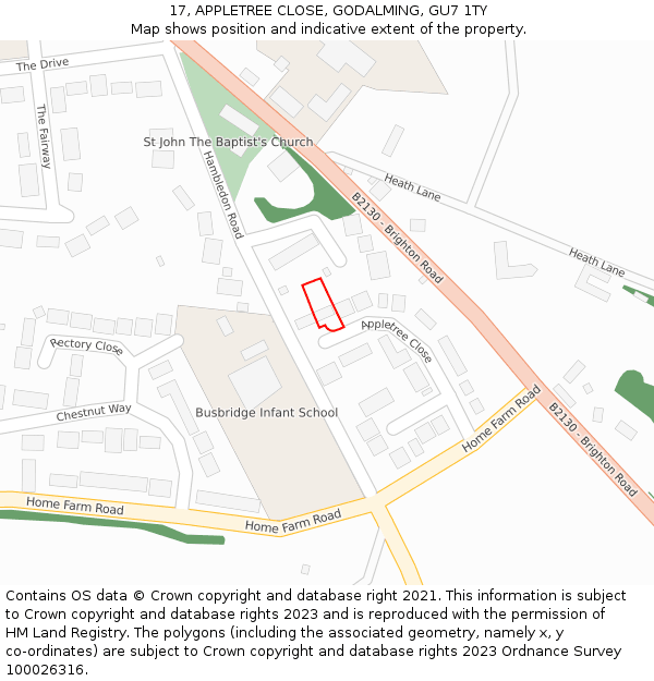 17, APPLETREE CLOSE, GODALMING, GU7 1TY: Location map and indicative extent of plot