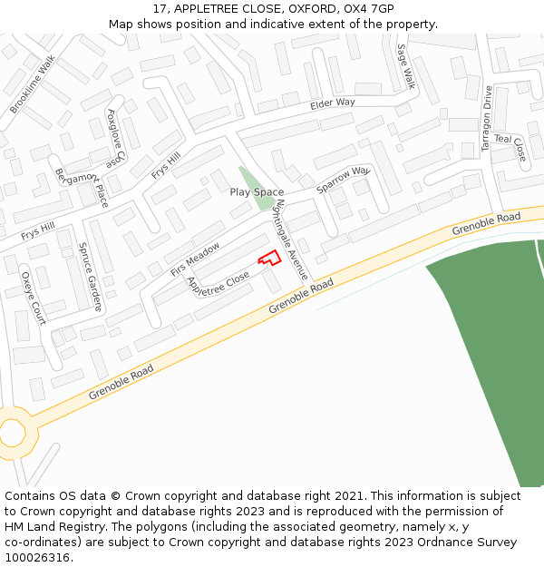 17, APPLETREE CLOSE, OXFORD, OX4 7GP: Location map and indicative extent of plot