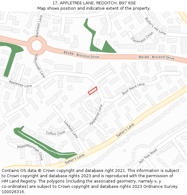 17, APPLETREE LANE, REDDITCH, B97 6SE: Location map and indicative extent of plot