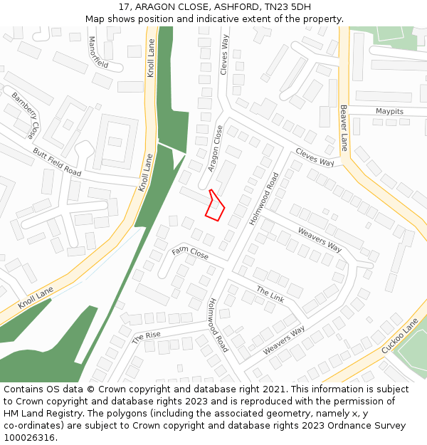 17, ARAGON CLOSE, ASHFORD, TN23 5DH: Location map and indicative extent of plot