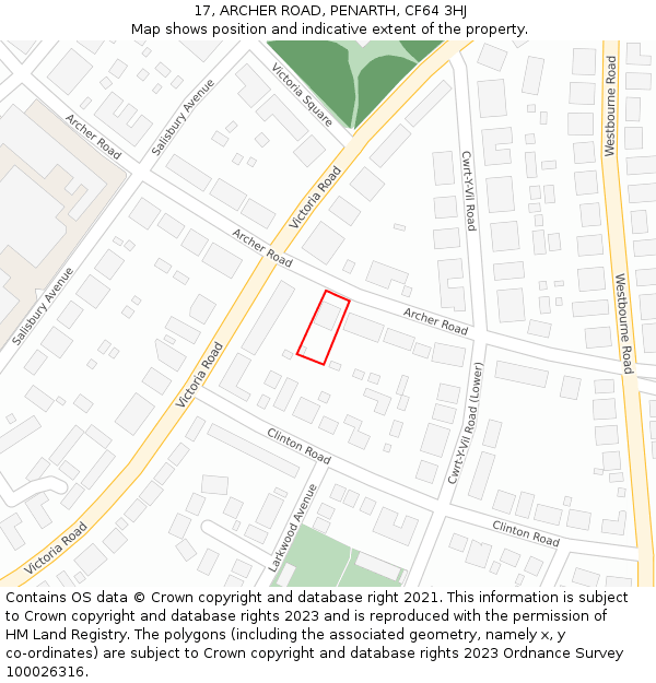 17, ARCHER ROAD, PENARTH, CF64 3HJ: Location map and indicative extent of plot