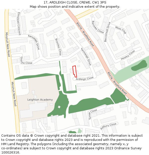 17, ARDLEIGH CLOSE, CREWE, CW1 3PS: Location map and indicative extent of plot