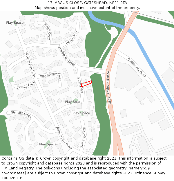 17, ARGUS CLOSE, GATESHEAD, NE11 9TA: Location map and indicative extent of plot