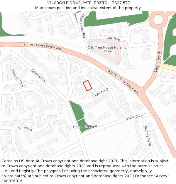 17, ARGYLE DRIVE, YATE, BRISTOL, BS37 5TZ: Location map and indicative extent of plot