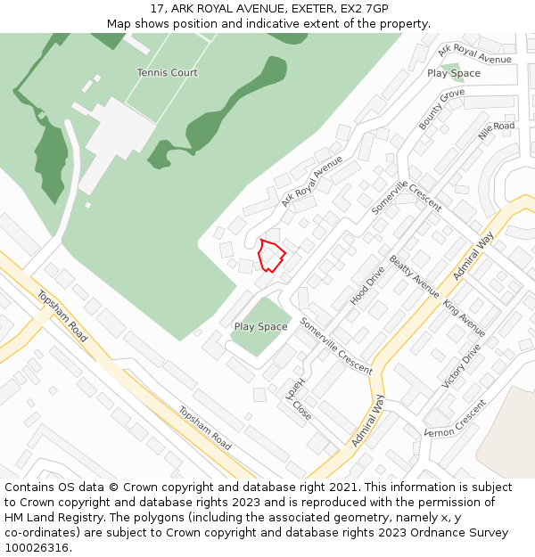 17, ARK ROYAL AVENUE, EXETER, EX2 7GP: Location map and indicative extent of plot