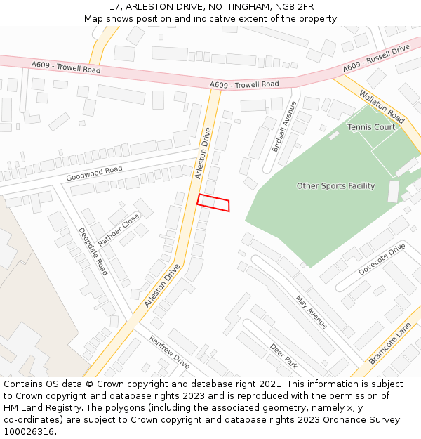 17, ARLESTON DRIVE, NOTTINGHAM, NG8 2FR: Location map and indicative extent of plot