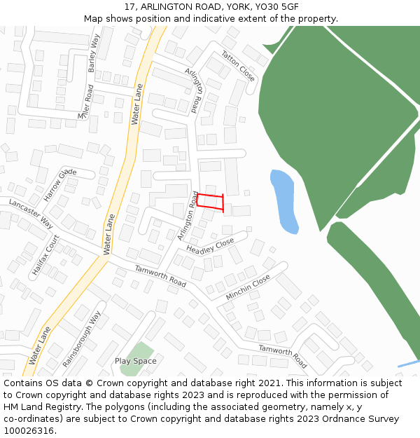 17, ARLINGTON ROAD, YORK, YO30 5GF: Location map and indicative extent of plot